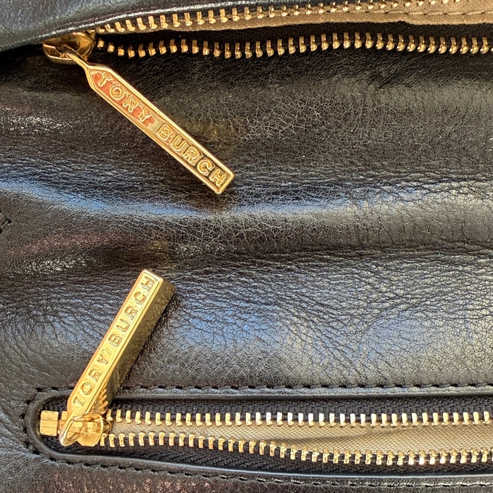 Tory Burch Black Leather Clutch with Gold Accent - Picture 2 of 8